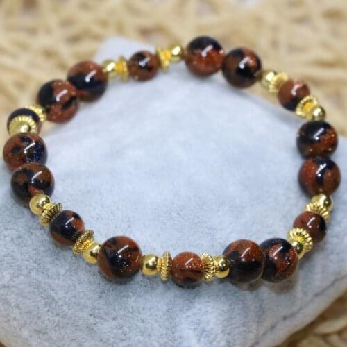 New arrival natural stone 8mm gold-blue sandstone round beads strand bracelet for women spacers diy jewelry making 7.5inch B2060