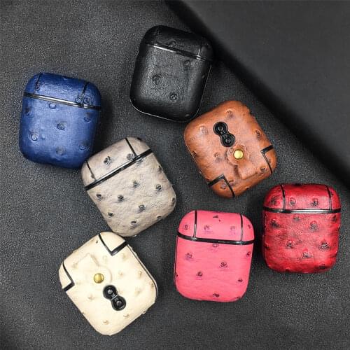 Ostrich Texture Skin Pattern PU Leather Earphone Case For AirPods Bluetooth Headset Wireless Hard Cover For Apples Air Pods Case