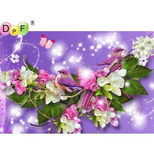 DPF Full Square Diamond 5D DIY Diamond Painting "Lucky bird flower" 3D Embroidery Cross Stitch Rhinestone Mosaic Painting Decor