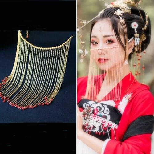 Hanfu accessories golden face veil princess party queen cosplay for photo studio ancient dynasty bride face ornament