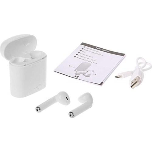 I7s TWS Bluetooth Earphone Stereo Earbud Wireless Bluetooth In-ear Headsets For All Smart Phone Sport headphones White 2-L