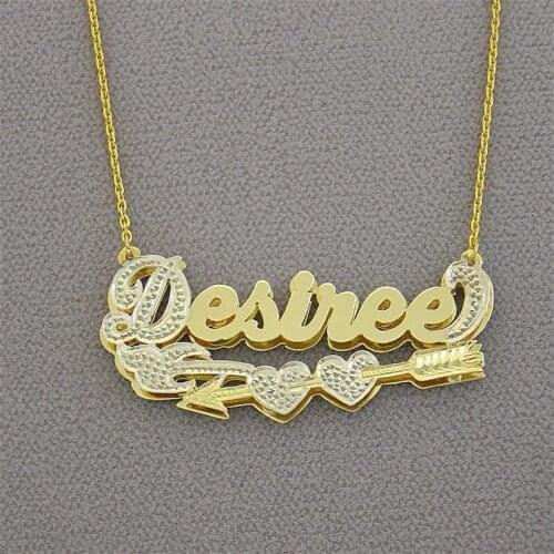 Custom Couple Name Necklaces Personalized 3D Cupids Arrow Hearts Pendant 14K or 18K Gold Name Charm Jewelry for Women Gifts