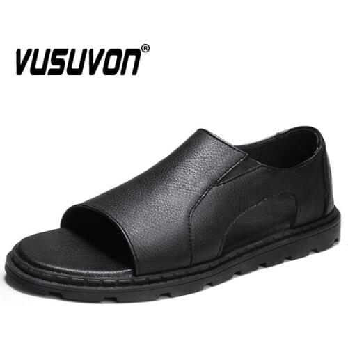 Natural Leather Casual Summer Slip-On Fashion Half Shoes For Men Breathable Slides Beach Sandals Flats Garden Clogs Loafers