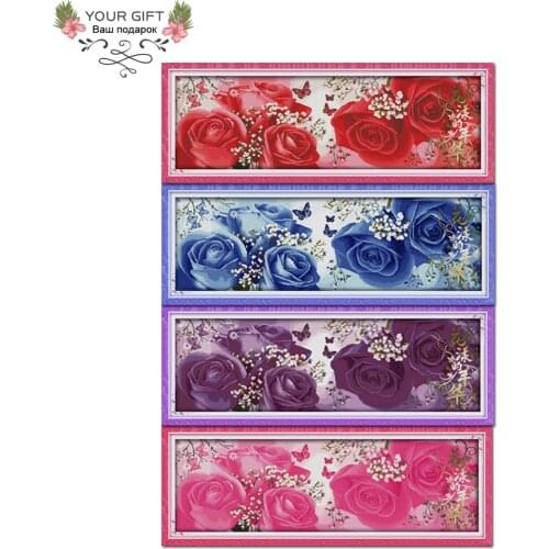 Joy Sunday H212(2)(3)(4)(5) Counted and Stamped Home Decor Blossom Age Red Blue Purple Pink Elegant Flowers China Cross Stitch