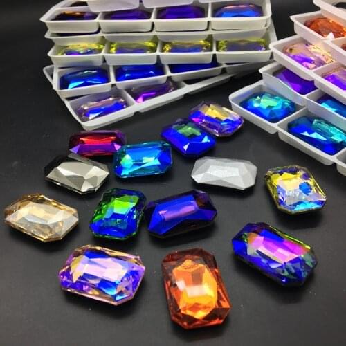 TopStone AB Colors 18x27mm Glass Crystal Rectangle Rhinestone Pointed back fancy stone DIY Garment Stones