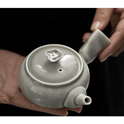 Ice Gray Glaze Lotus Side Handle Pot Japanese Style Handmade Ceramic Kungfu Small Teapot Simple Single Pot Tea Maker Tea Pot