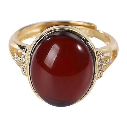 S925 sterling silver gold plated Natural Amber blood amber Ring Simple Temperament Ellipse Egg noodles Ladies ring