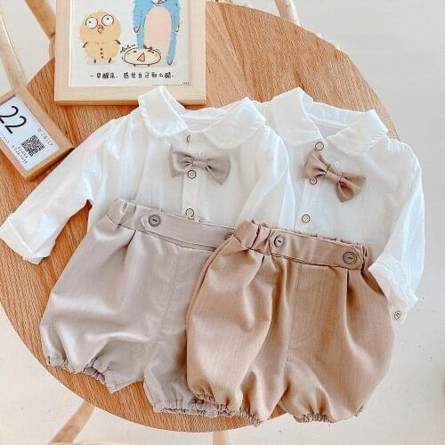 Baby Boy Clothing Sets Infants Newborn Boy Clothes Long Sleeve Tops+Shorts +Bow 3PCS Outfits Autumn Gentleman Clothing