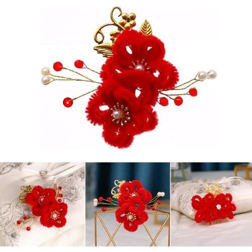 Red Hairpin Bridal Wedding Headdress Children Flower Hairpin Handmade Headdress Hair Accessories Fabric Material can CSV