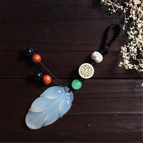 Hand-woven creative chalcedony leaf car keychain men and women bag waistband waist bag keychain ornaments