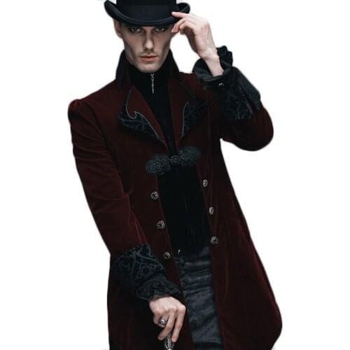 Steampunk Winter Jacket Men Outwear Black Red Long Sleeve Mens Gothic Windbreakers Mens Softshell Court Royal Coats And Jackets