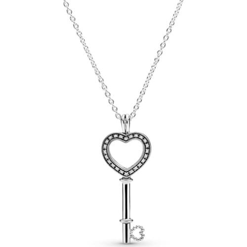 100% Real 925 Sterling Silver Floating Locket Heart Key Pendant Necklace for Women S925 Fine Jewelry Collier Necklaces Colgantes