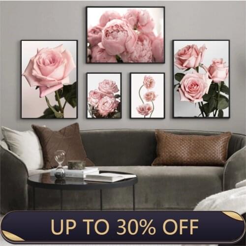 Scandinavian Fresh Pink Flower Nordic Posters And Prints Wall Art Canvas Painting Modern Wall Pictures For Living Room Decor