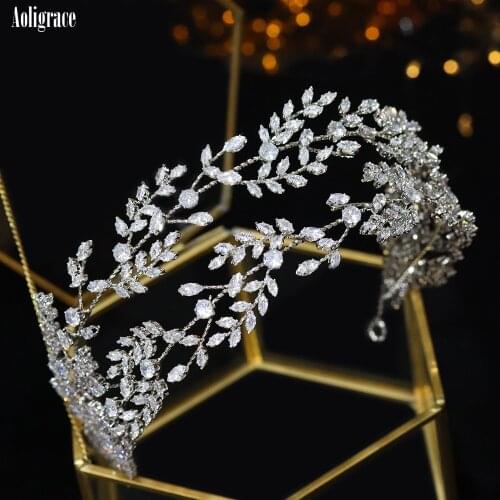 New CZ Wedding Bride Headband Cubic Zirconia Tiaras and Crowns for Women Birthday Party Headwear Bridal Sweet 16 Hair Accessorie