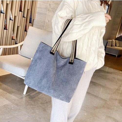Simple Stylish Corduroy Tote Bag for Women Large Capacity Design Casual Zipper Shopper Handbags for Work Travel