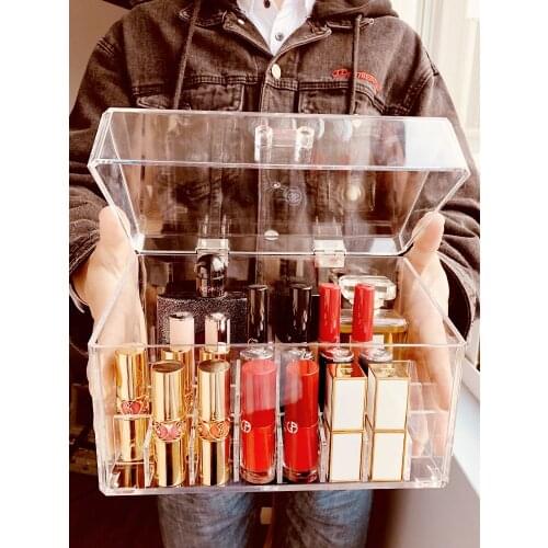 Transparent glass lipstick collection box ackle cosmetics dust-proof belt Gedog lipstick table top finishing display stand