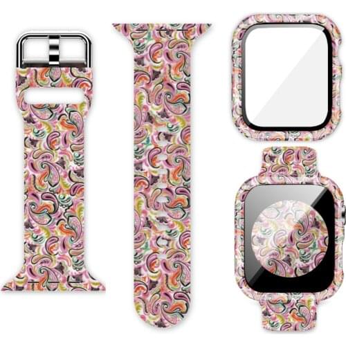 Strap + Case Compatible with Apple watch 44mm 42mm 40mm 38mm color replacement silicone strap for iwatch 6 5 4 3 2 SE Watch case