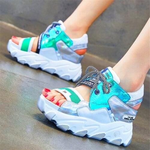 Sandals Womens Cow Leather Gladiators Open Toe Platform Wedge High Heels Fashion Sneakers Casual Party Shoes Comfort