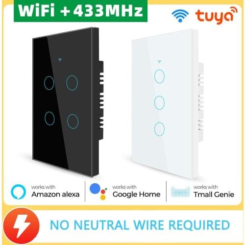WiFi Smart Wall Light Switch Glass Panel RF433&Wi-Fi Smart Life Tuya APP Remote Control Work With Alexa Google Home 1/2/3/4 Gang