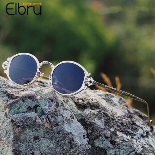 Elbru Vintage Steampunk Oval Sunglasses Luxury Gothic Metal Frame Engraved Sunshades Street Snap UV400 Sun Glasses Male Female