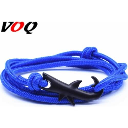 VOQ New Arrival Black Shark Rope Bracelets for Women Men Anchor Bracelet Tom Hope Ocean Jewelry Pulseira Masculina