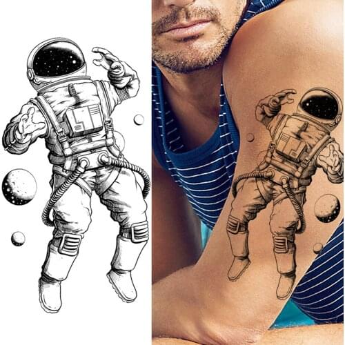 DIY Astronaut Temporary Tattoos Sticker Realistic Fake Black Galaxy Tattoos Decal Waterproof Body Art Arm Tattoos For Women Men