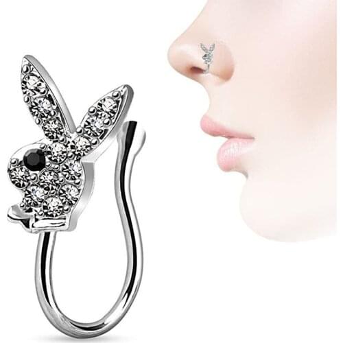 1PC Cuet Rabbit Fake Septum Clicker Nose Ring Non Piercing Hanger Clip On Jewelry UK Silver Gold
