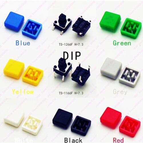 10PCS 6X6X7.3MM(H=8.7MM With Cap) 4PIN DIP& SMD Momentary Tact Button Top Square Head Tactical Keys Switch Mini Push Button