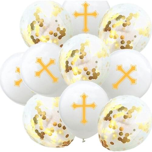 10pcs Cross Happy Easter Balloon Confetti Pink White Blue Easter Balloon Party Decoration Balloon Red God Bless Holy Balloon