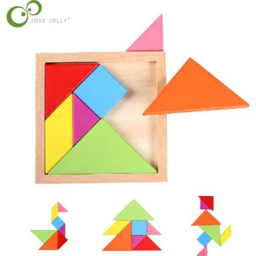 1 set 11*11*0.8cm Kids Children Wooden Educational 7 Pieces Geometric Tangram Puzzle Square Toys WYQ