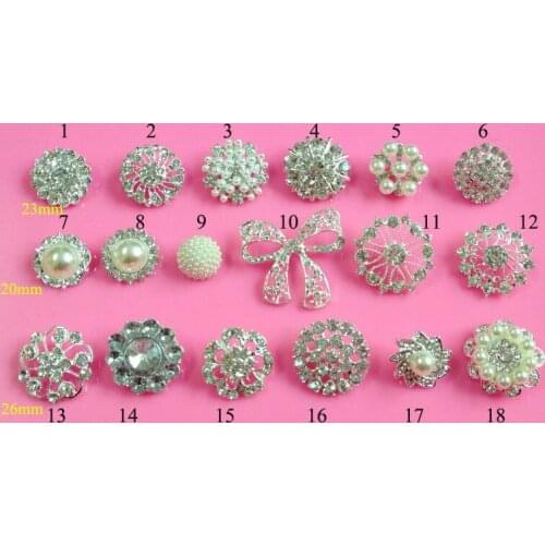 Free shipping 20~30mm pearl rhinestone button shank MIX STYLES 50PCS/LOT