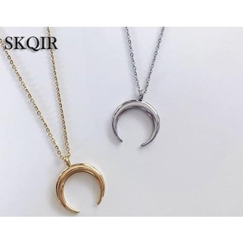 SKQIR Simple Style Crescent Nacklace 4 Colors Stainless Steel Chain Choker Moon Pendant Women Best Friends Girl Gift Jewelry