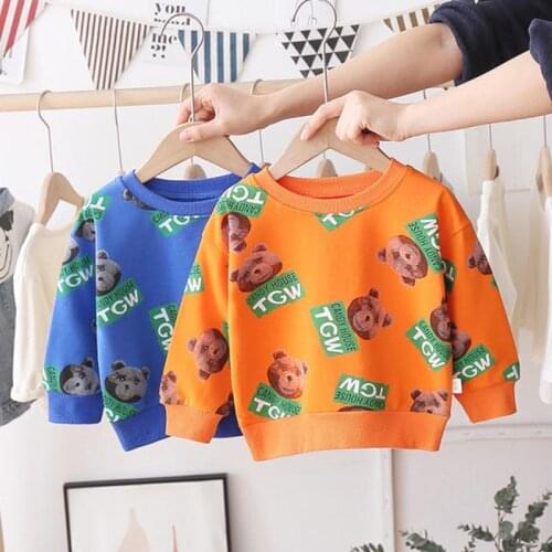 Children Long Sleeve Sweaters Full Print Bear Spring Autumn New Baby Casual Cartoon Tops Infant Bottoming Shirt Kids Jacket Coat