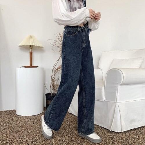 Jeans Women Loose High Waist Straight High Waist Pants Solid Color Wide Legs Retro Loose Womens Denim Trousers Thin Section