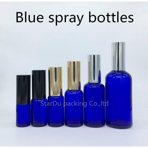 10ml 15ml 20ml 30ml 50ml 100ml Blue Glass Bottle With Perfume Aluminum sprayer, Essential Oil Spray Bottles