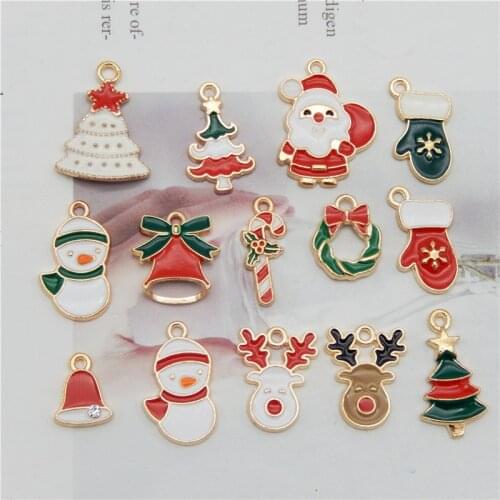 GraceAngie 14pcs Christmas Charms Snow man Pendant Necklace Cute Bells Santa claus garland For Earrings Findings DIY Keychain