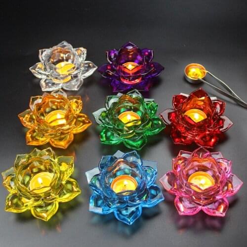 Dropshipping Crystal Lotus Candle Holders Feng Shui Bowl Candlestick Candelabra Centerpieces Wedding Home Bar Party Decoration