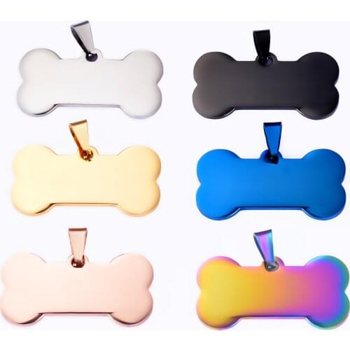 5Pcs Dog Tag Puppy ID Tag Stainless Steel Bone for Neutral Necklace Mirror PolishTags Pet Dog Collar Accessories