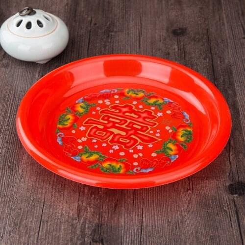 Chinese wedding red happy plate candy fry fruit melon seeds nut dish marry round plastic plates food storege teaware tea tray