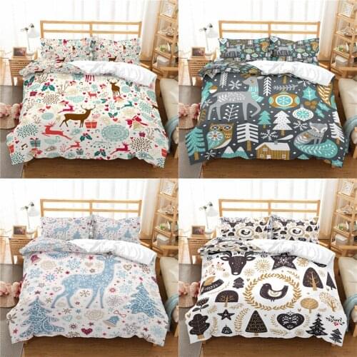Bedding Sets Luxury 3D Christmas Elk Print 2/3Pcs Comfortable Kids Duvet Cover Pillowcase Home Textile Single/Queen/King Size