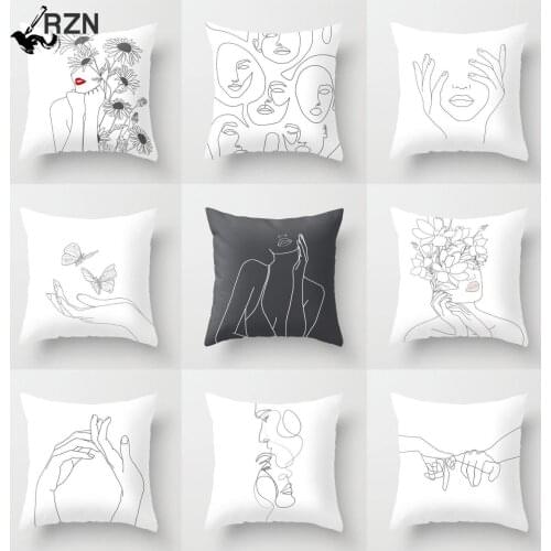 Square Portrait cushion pillow covers Black and white printing home pillowcase Pinky Swear pillow sofa cushion cover