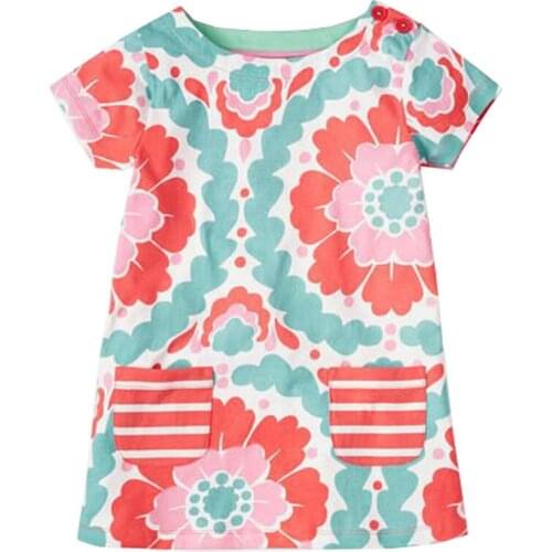 Jumping Meters Summer Princess Baby Girls Dresses Pockets Stripe Flowers Girls Casual Cotton Tunic Childrens Clothes Frocks