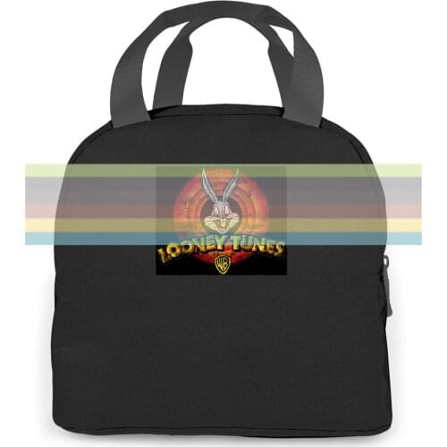 Looney Tunes Logo Bugs Bunny Daffy Duck Vintage Official Black Mens women men Portable insulated lunch bag adult