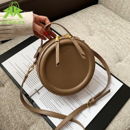 Fashion Circular Retro Shoulderhandbag Solid Color Zipper Messenger Bag 2021 Casual Trend Ladies Bags PU Leather Crossbody Bags
