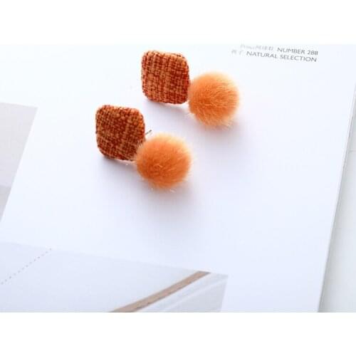 Fashion jewelry wholesale cute Stud Earrings South Korean warm temperament hairball cubes cute earrings For Women free shipping