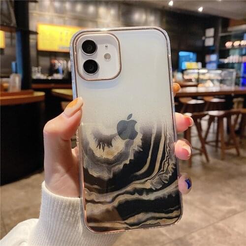 Fashion Glitter Watercolor Marble Phone Case For iPhone 12 Mini 11 Pro Xs MAX XR X 7 8 Plus SE Hard PC Glossy Clear Cover Coques