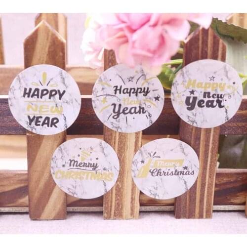 New 300pcs Happy New Year Merry Christmas love self adhesive labels Vintage kraft handmade paper self seal thank you labels