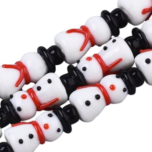 About 20pcs/Strand Handmade Snowman Lampwork Beads for DIY Jewelry Making Bracelet Crafts Decor Accessories Christmas Gift