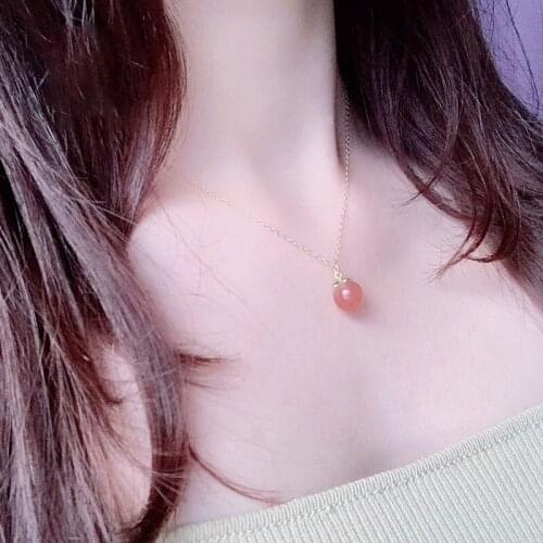Natural Stone Quartz Red Peach Cherry Pendant Necklace For Woman Metal Chain Plated Necklace Choker Sweet Jewelry Girl