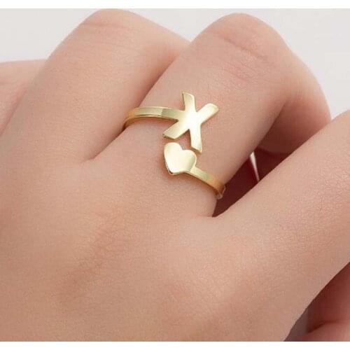 Personalize Stainless Steel A-Z Ring Gold Metal Initials Letters Chunky Wide Fashion Jewelry Rings for Women Men Halloween Gifts